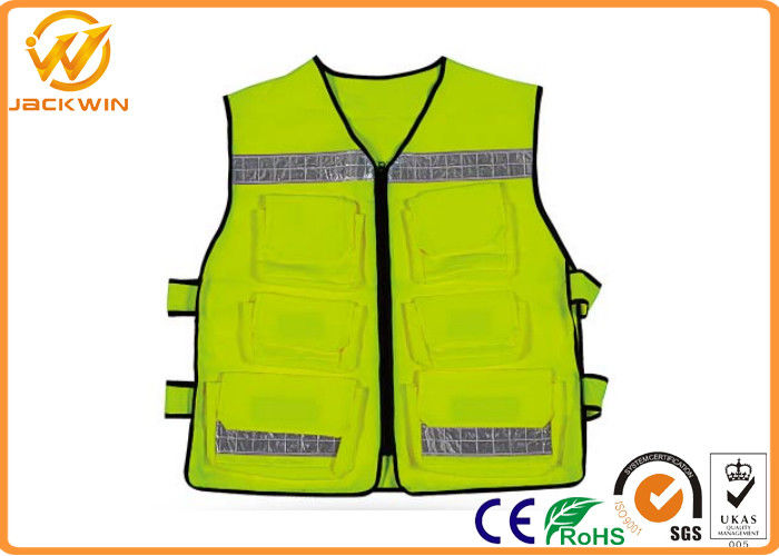 Construction Reflective Work Vests , Velcro Highway Safety Vest with Pockets